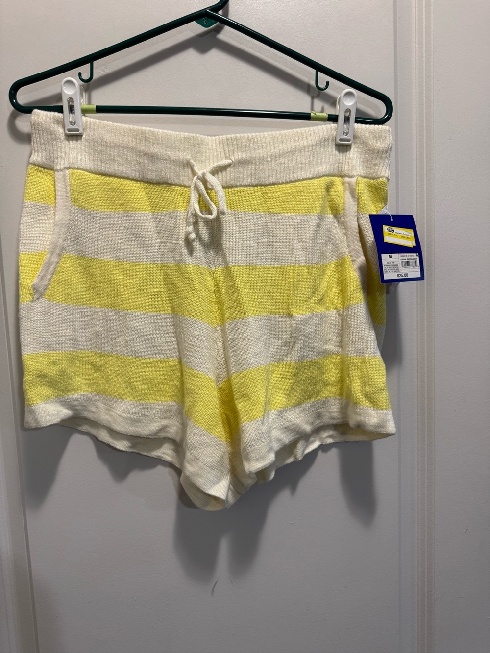 & Other Stories Yellow and White Striped Knit Drawstring Shorts